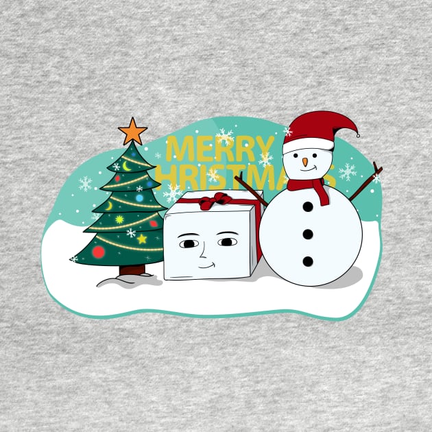 merry christmas snowman box and tree by perfunctory